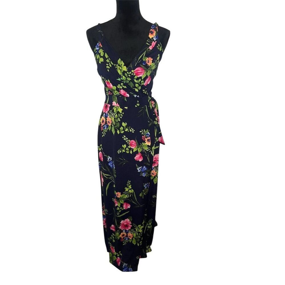 GILLI STUNNING FLORAL‎ NAVY MAXI DRESS WOMENS SLEEVELESS SIZE SMALL